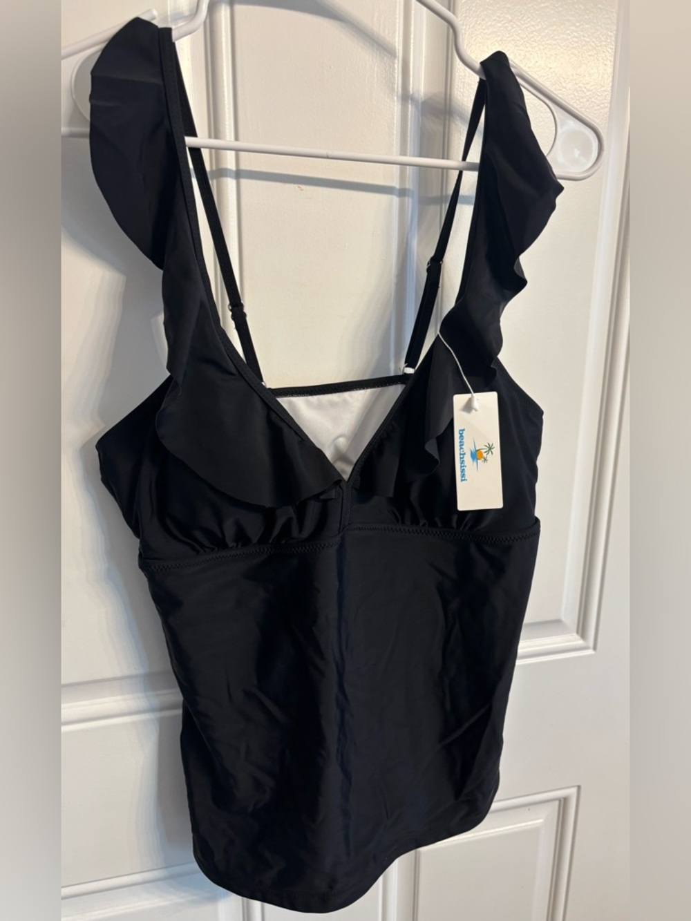 Beachsissi Black Ruffled Tankini Top
